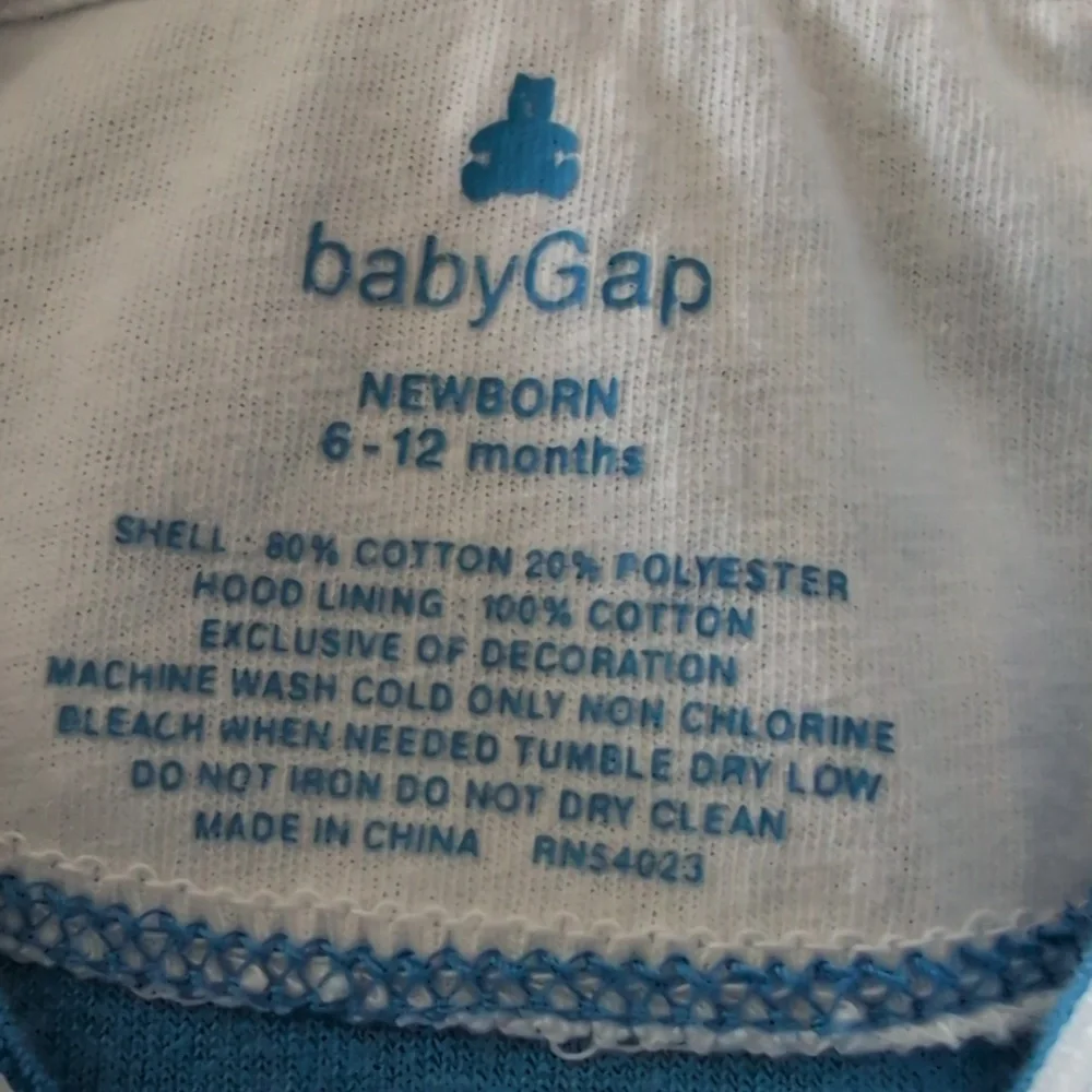 Gap Baby Y2K Blue‎ Hooded Terry Cloth Jacket Embroidered Bear Size 6/12 Months